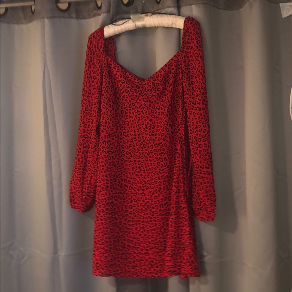 Ruched Top Red and Black Leopard print dress